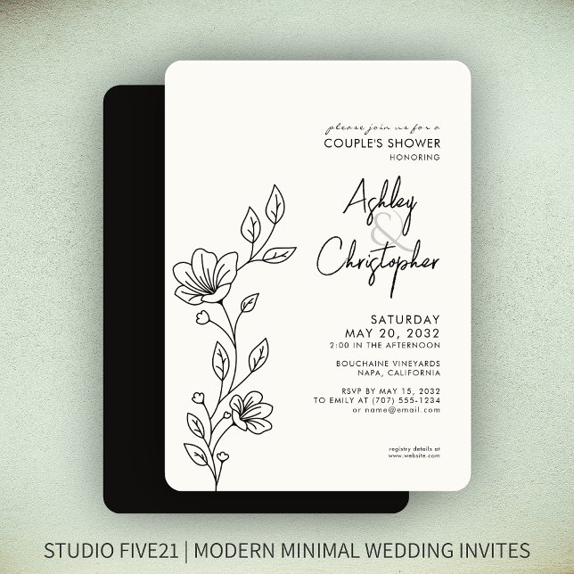 Invitation Wedding shower de ligne moderne en feuillage noir (Créateur téléchargé)