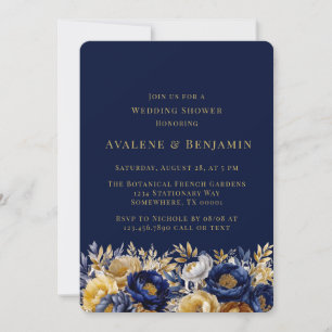 Invitation Wedding shower de marine et d'or Watercolor Peony