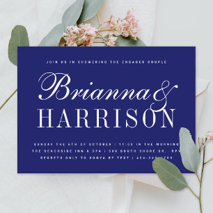Invitation Wedding shower de noms de couples bleu marine