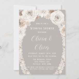 Invitation Wedding shower de perles florales blanches gris be