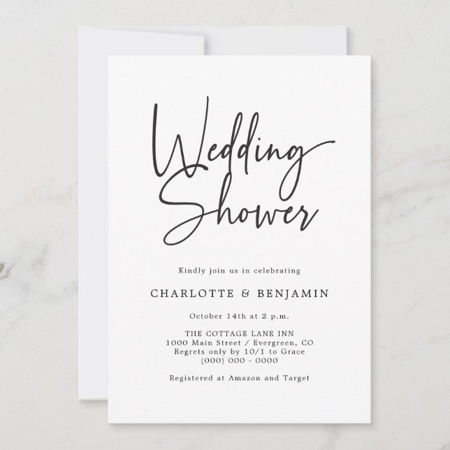 Invitation Wedding shower de script simple (Devant)