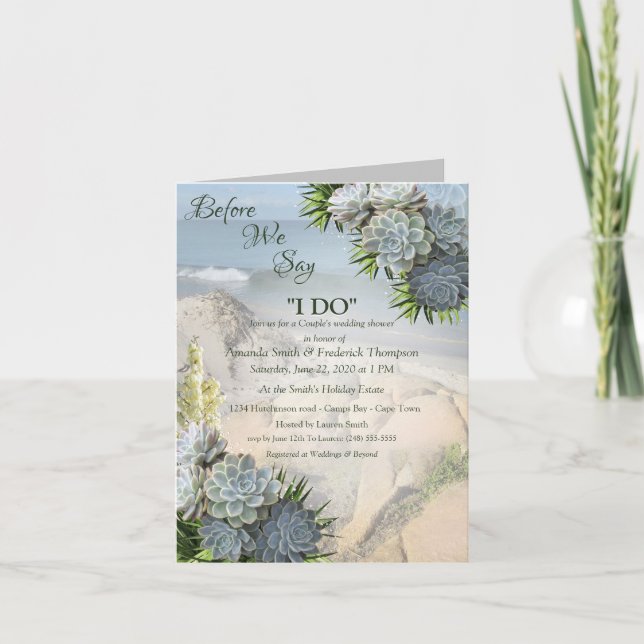 Invitation Wedding shower de teintes succulentes de blues pâl (Devant)