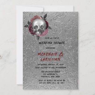 Invitation Wedding shower de tête de crâne noir rose argent