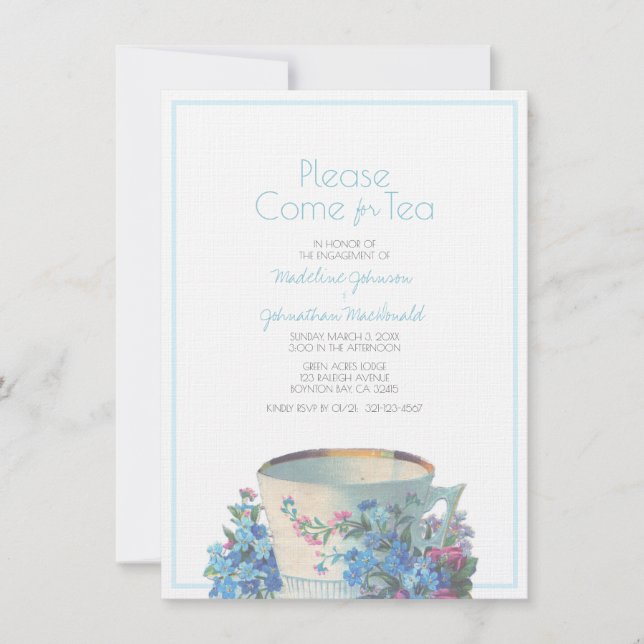 Invitation wedding shower d'enseignement vintage ou bleu fian (Devant)
