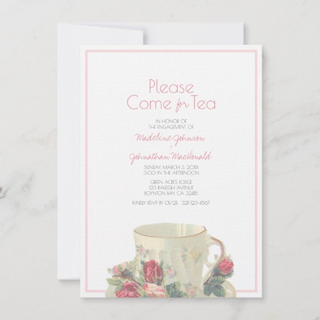 Invitation wedding shower d'enseignement vintage ou rose fian (Devant)