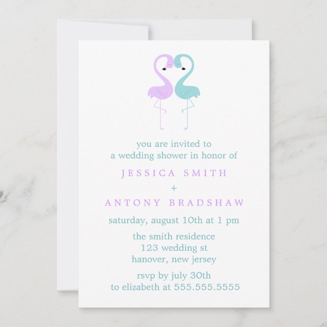 Invitation Wedding shower des couples de Flamants roses de La (Devant)