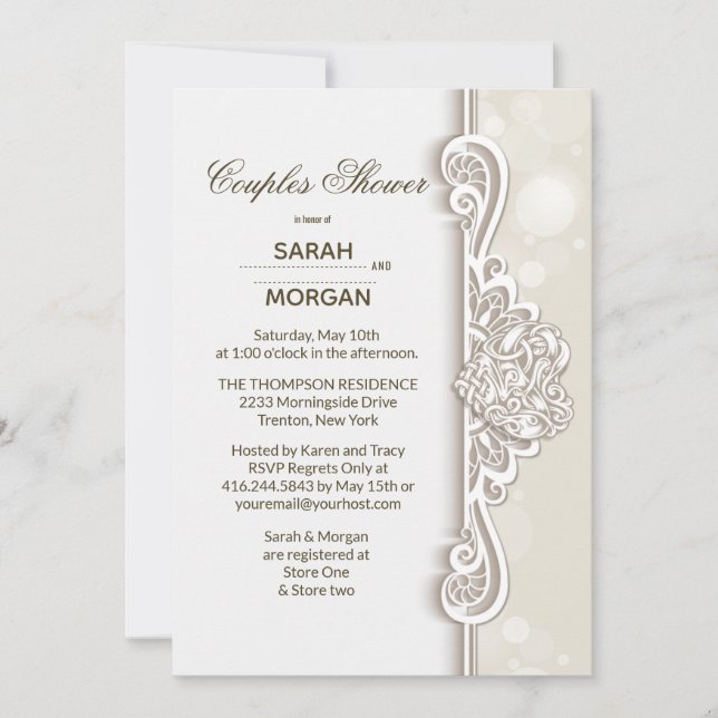 Invitation Wedding shower des couples en dentelle irlandaise (Devant)