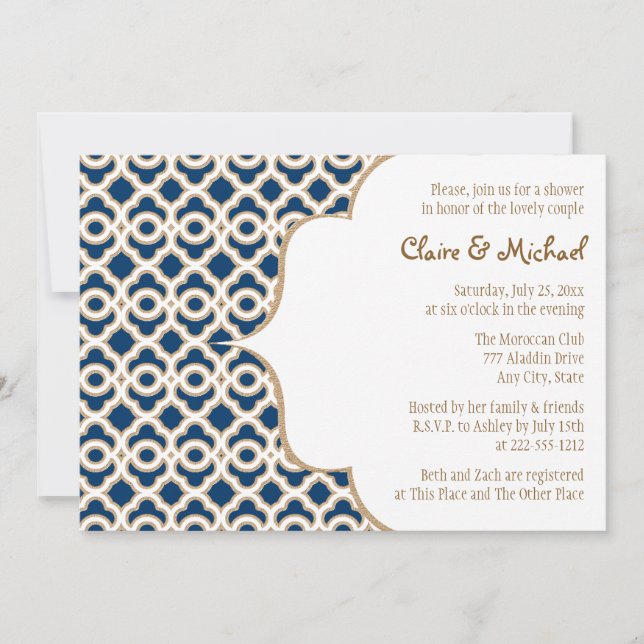 Invitation Wedding shower des couples marocains bleu et or Na (Devant)