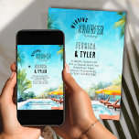 Invitation Wedding shower d'été Aquarelle Piscine tropicale<br><div class="desc">Invitation wedding shower avec l'aquarelle invitante illustration de piscine tropicale et terrasse ensoleillée. Facile à éditer pour les douches à couple, le lit ou la douche nuptiale par exemple, si vous avez besoin de. Parfait pour les thèmes tropicaux, cocktails au bord de la piscine, beach party, luau party etc. Veuillez...</div>