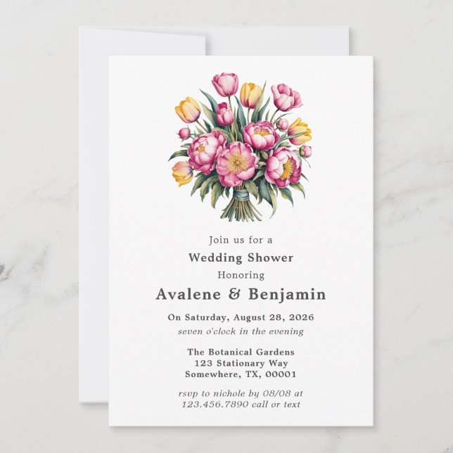 Invitation Wedding shower d'harmonie florale dynamique (Devant)