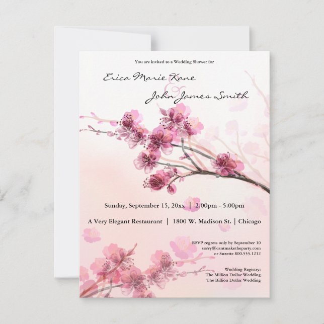 Invitation Wedding shower d'Hibiscus rose aquarelle (Devant)