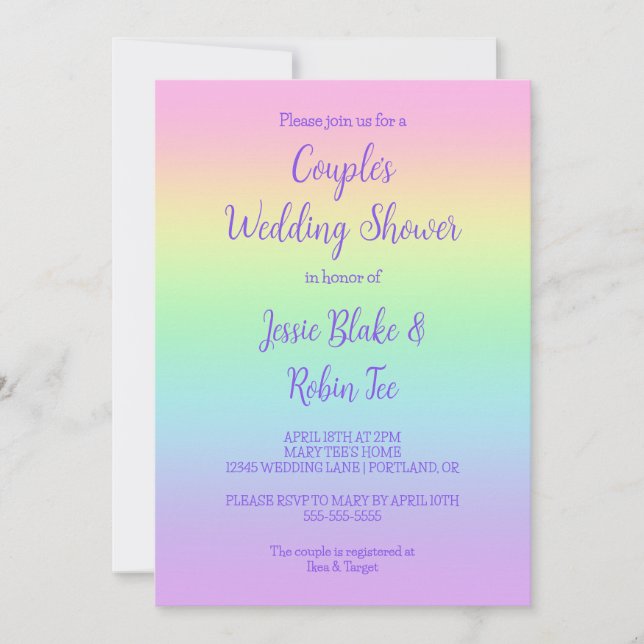 Invitation Wedding shower du Pastel Rainbow Couple (Devant)