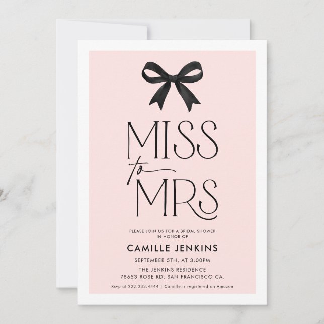 Invitation Wedding shower Elegant Bow (Devant)