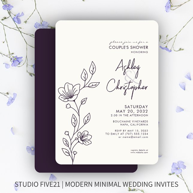 Invitation Wedding shower en ligne moderne en feuillage viole (Créateur téléchargé)