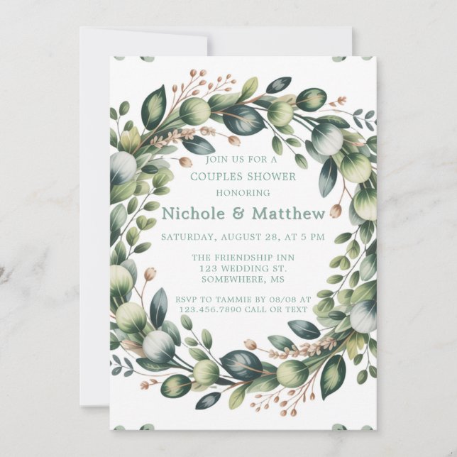 Invitation Wedding shower Eucalyptus Vert Mint & Sage (Devant)