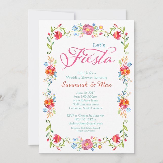 Invitation Wedding shower Fiesta Flowers 5x7 (Devant)