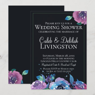 Invitation Wedding shower floral bleu foncé violet