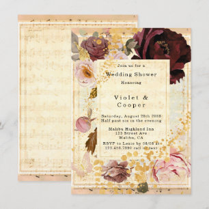 Invitation Wedding shower floral de Bourgogne et de Blush