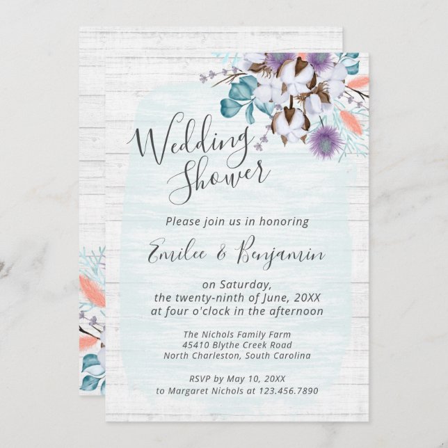 Invitation Wedding shower Floral de coton du pays du Sud (Devant / Derrière)