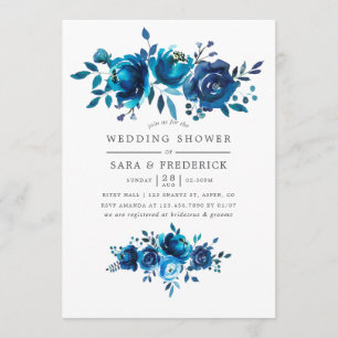Invitation Wedding shower floral de couleur marine et blanche