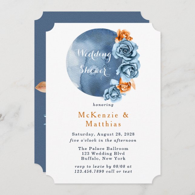 Invitation Wedding shower floral Dusty Blue et Rusty Peony (Devant / Derrière)