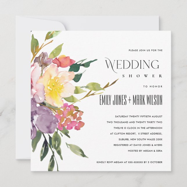 Invitation Wedding shower floral jaune blanc bordeaux (Devant)