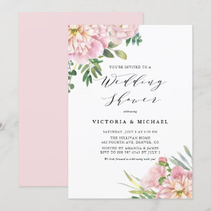 Invitation Wedding shower Floral Rose couleur rose pâle