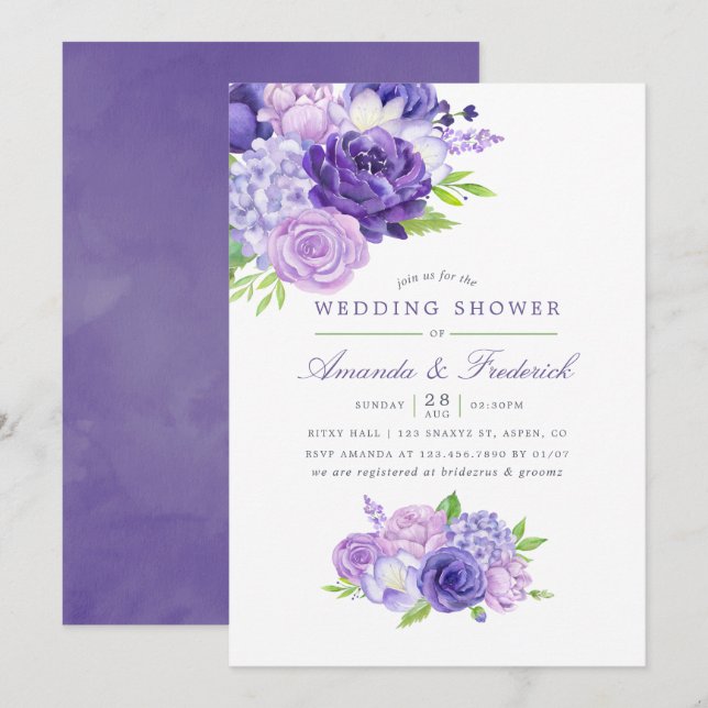 Invitation Wedding shower floral ultra violet (Devant / Derrière)