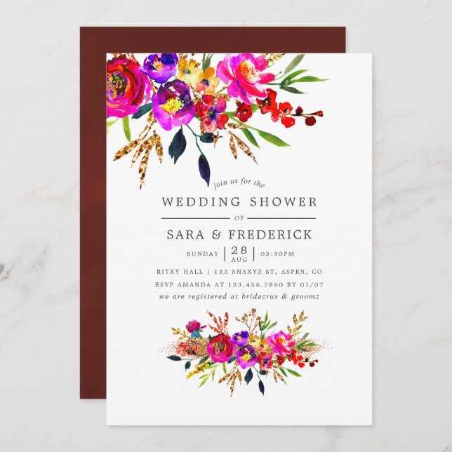 Invitation Wedding shower Floral Watercolor (Devant / Derrière)