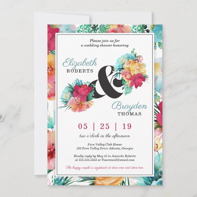 Invitation Wedding shower florale, Tropical (Devant)
