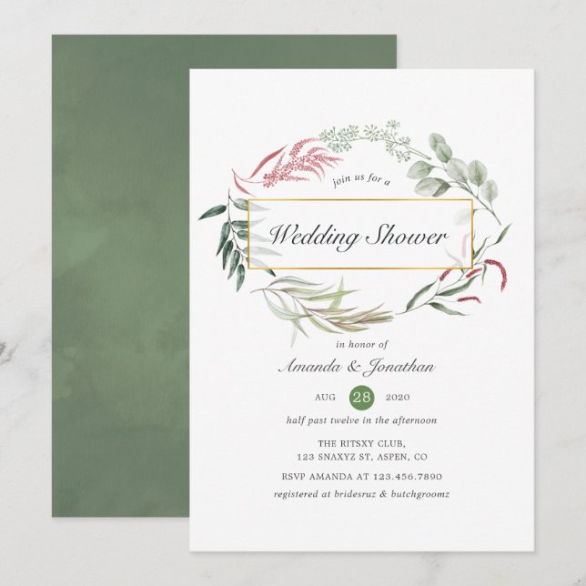 Invitation Wedding shower géométrique de l'Herbarium forestie (Devant / Derrière)