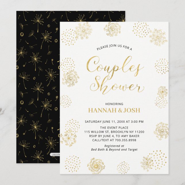 Invitation Wedding shower Gold & Black Modern Design Couples (Devant / Derrière)