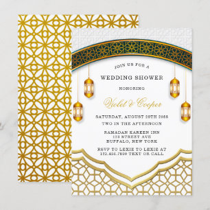 Invitation Wedding shower islamique moderne blanc et or
