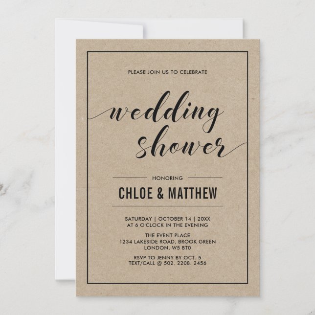 Invitation Wedding shower Kraft Modern Typographie Couples (Devant)