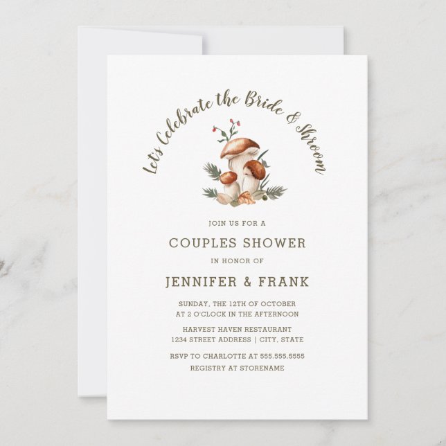 Invitation Wedding shower marié et champignon champignon mari (Devant)