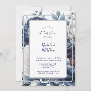 Invitation Wedding shower Marine Blue Peonés & White Roses