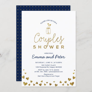 Invitation Wedding shower Mason Jar, Gold & Navy Couples