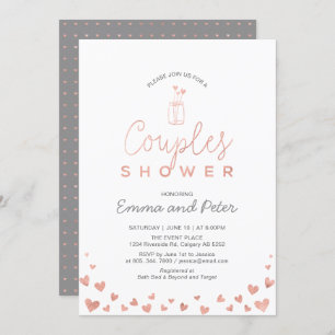 Invitation Wedding shower Mason Jar, Rose Gold & Grey Couples