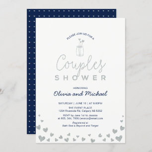Invitation Wedding shower Mason Jar, Silver & Navy Couples