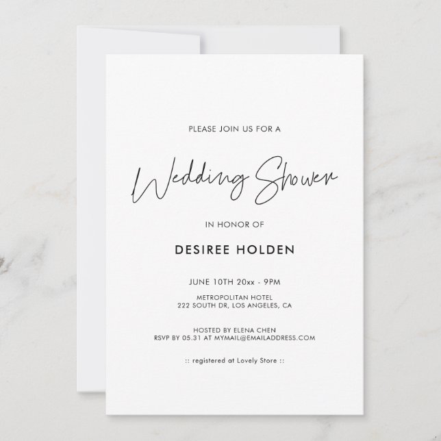 Invitation Wedding shower moderne minimaliste (Devant)