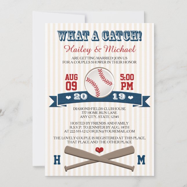 Invitation Wedding shower Monogramme Couples De Baseball (Devant)