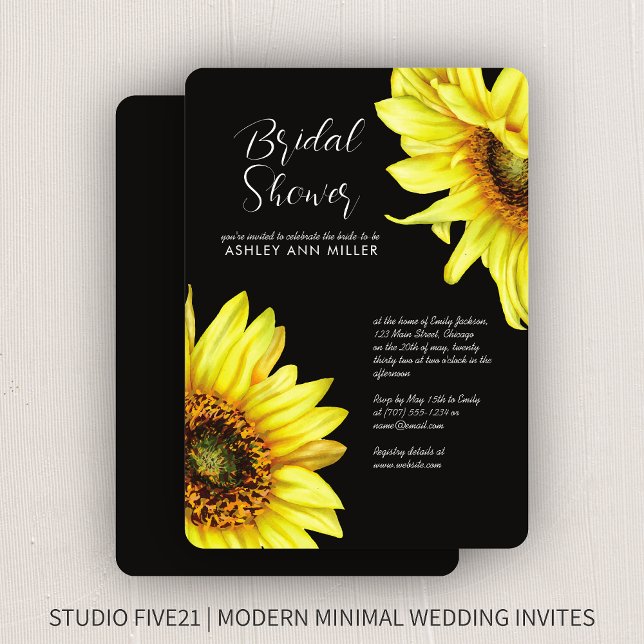 Invitation Wedding shower noir de tournesol écossais (Créateur téléchargé)