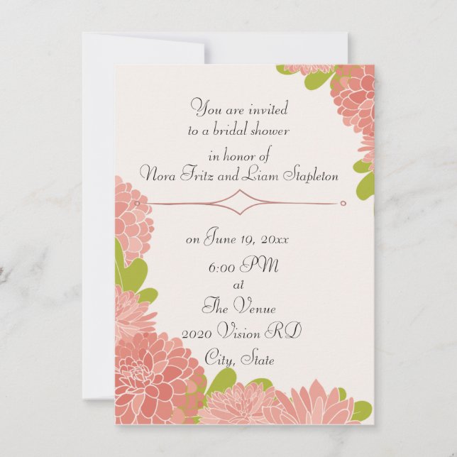 Invitation Wedding shower nuptial avec Dahlias rose Dusty (Devant)