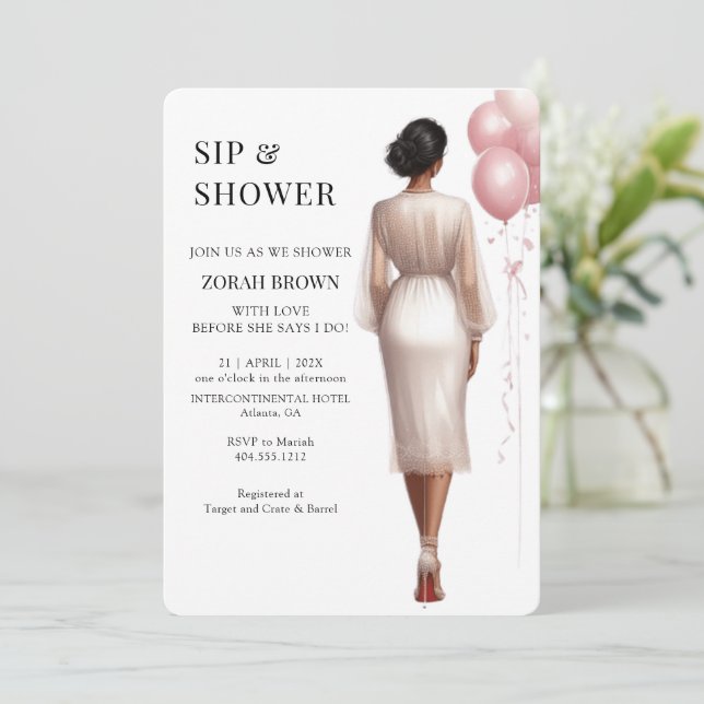 Invitation Wedding shower nuptial rose moderne chic (Debout devant)