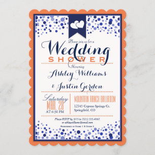 Invitation Wedding shower orange, blanc et bleu marine