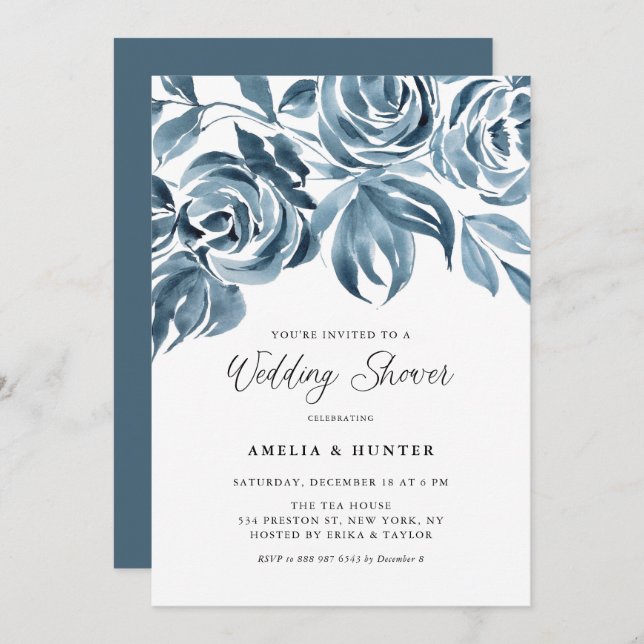 Invitation Wedding shower Rose d'hiver (Devant / Derrière)