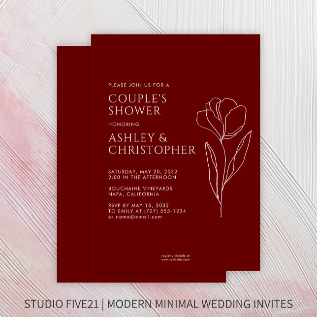 Invitation Wedding shower rouge de Crimson floral tiré modern (Créateur téléchargé)