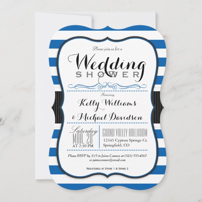Invitation Wedding shower Royal Blue & White Couples (Devant)