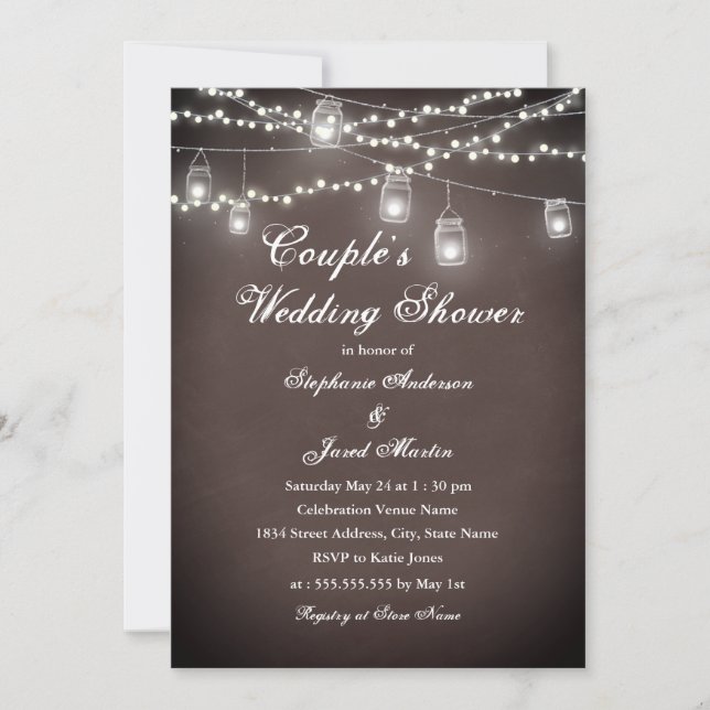 Invitation Wedding shower Rustique String Lights Couples (Devant)