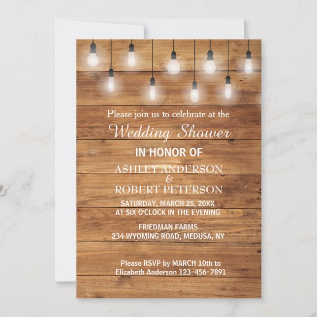 Invitation Wedding shower simple en bois rustique (Devant)